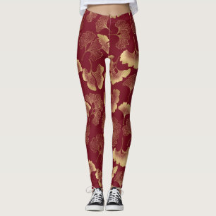 Goldene Ginkgoblätter auf Rot Elegante Botanik (2) Leggings