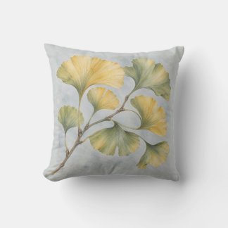 Goldene Ginkgoblätter Blaue Botanische Aquarellmal Kissen