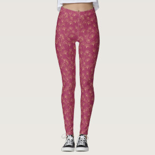 Goldene Ginkgoblätter Burgund Luxus Botanik Leggings