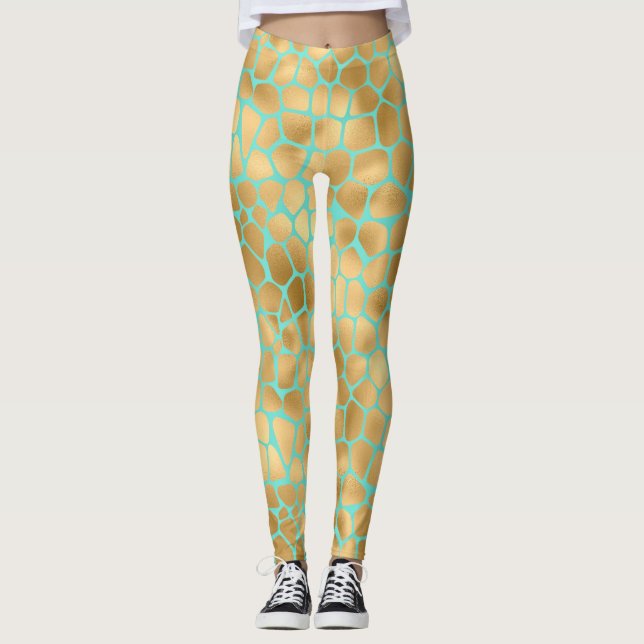 Goldene Giraffe auf Minze Leggings (Vorderseite)