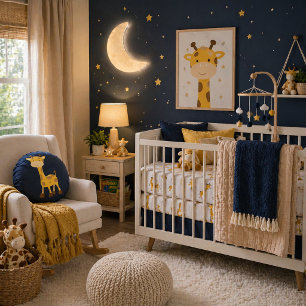 Goldene Giraffe auf Mitternachtsblau Rundes Kissen