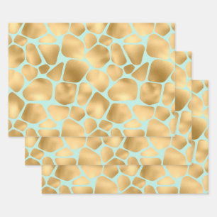 Goldene Giraffe mit Minzhintergrund Geschenkpapier Set