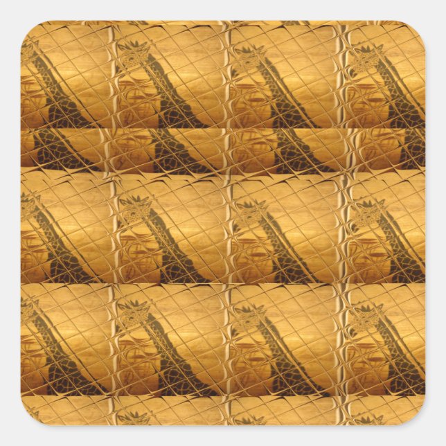 Goldene Giraffe Tiermotiv Kunst drucken Quadratischer Aufkleber (Vorderseite)