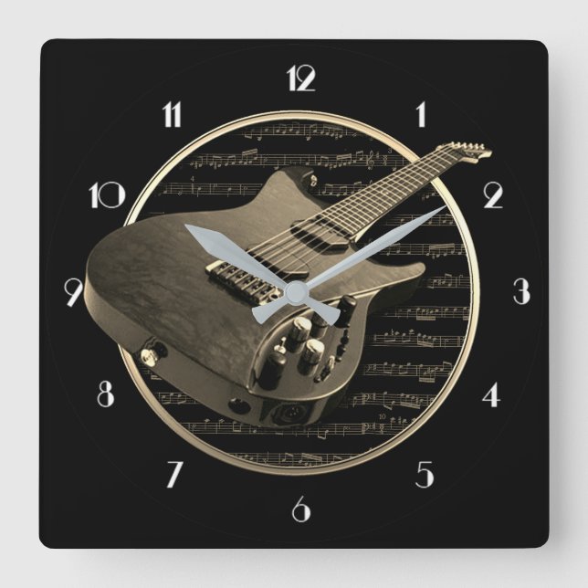 goldene Gitarren-Platz-Uhr Quadratische Wanduhr (Vorderseite)