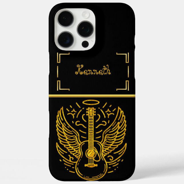Goldene Gitarrenkunst mit Angelflügeldesign Case-Mate iPhone Hülle (Rückseite)