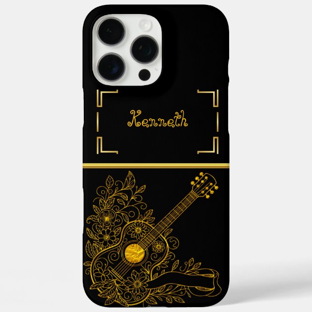 Goldene Gitarrenkunst mit Blumen-Design-Elementen Case-Mate iPhone Hülle (Rückseite)