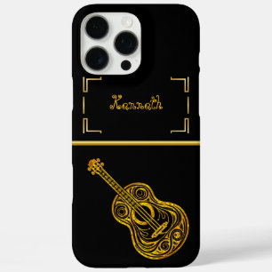 Goldene Gitarrenkunst präsentiert komplexe Designs iPhone 16 Pro Max Hülle