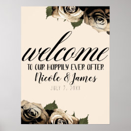 Goldene Glam Blumendelle Rose Elegante Hochzeit Iv Poster