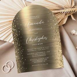 Goldene Glam Brushed Metal Glitzer Arch Wedding Einladung