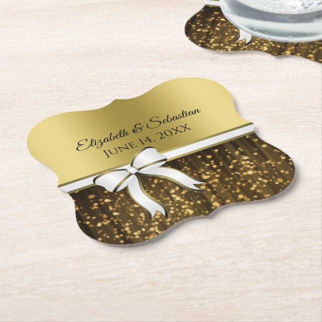 Goldene Glam Glitzern & White Ribbon Elegante Hoch Untersetzer (angewinkelt)