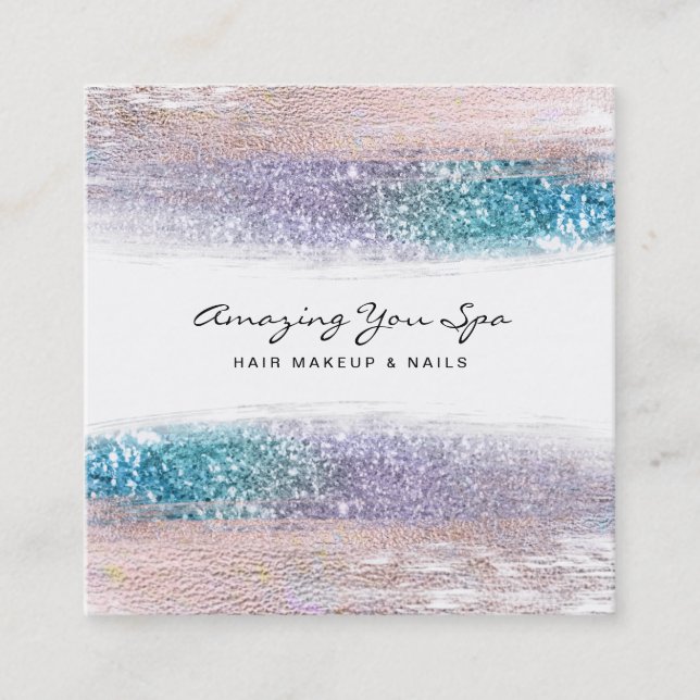 *~* Goldene Glam Rainbow Glitzer Exklusiv Luxe Squ Quadratische Visitenkarte (Vorderseite)