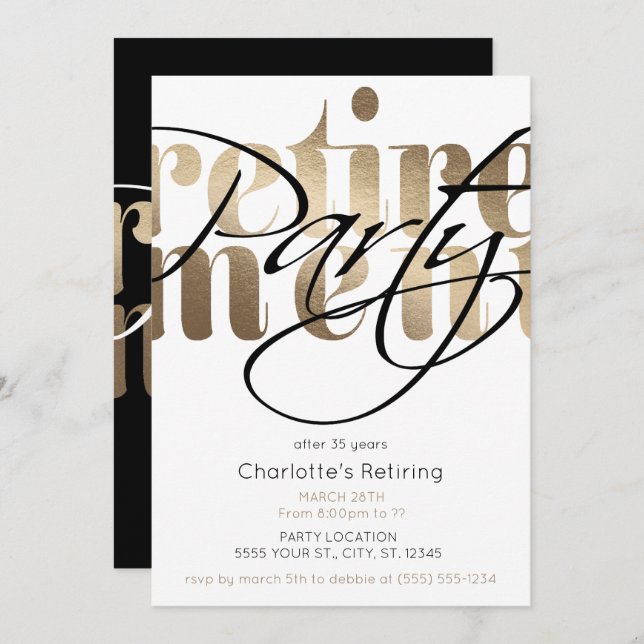 Goldene Glam-Rente-Party Einladungen (Vorne/Hinten)