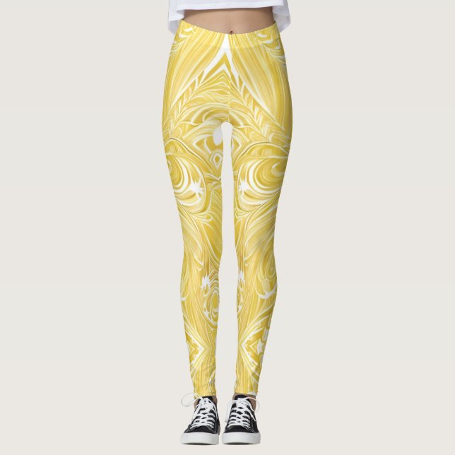 Goldene glänzende Wirbel Leggings (Vorderseite)