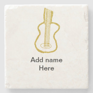 Goldene Glitter-Akustikgitarre Name Kritzelei  Steinuntersetzer