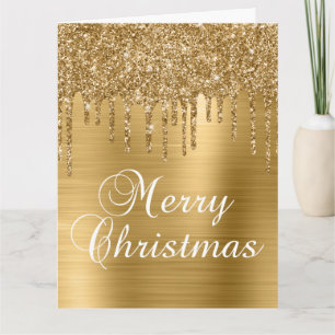 Goldene Glittertropfen auf falscher Folie Frohe We Karte