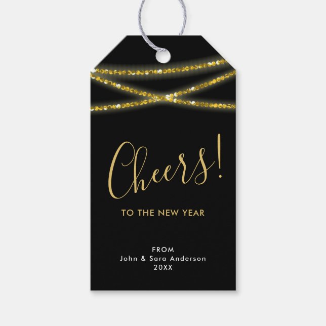 Goldene Glitzer | Feiern zum neuen Jahr Geschenkanhänger (Vorderseite)
