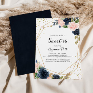 Goldene Glitzer Geometric Sweet 16 Geburtstagspart Einladung