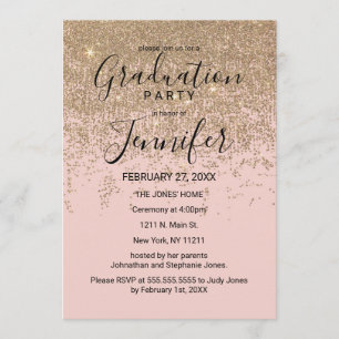 Goldene Glitzer Glitzern Blush Pink Graduation Par Einladung