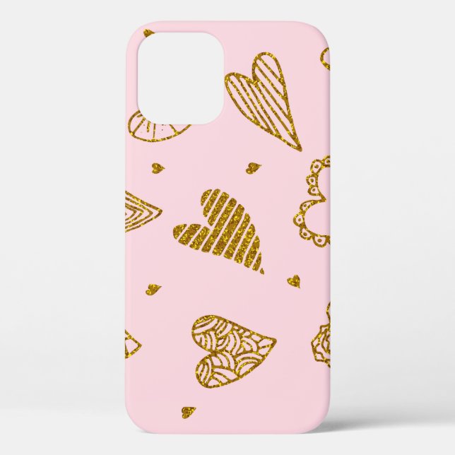 Goldene Glitzer-Herzen: rosa Hintergrundmuster Case-Mate iPhone Hülle (Rückseite)