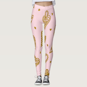 Goldene Glitzer-Herzen: rosa Hintergrundmuster Leggings