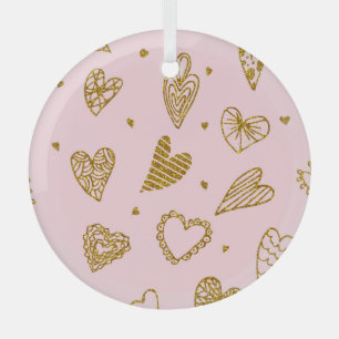 Goldene Glitzer-Herzen: rosa Hintergrundmuster Ornament Aus Glas