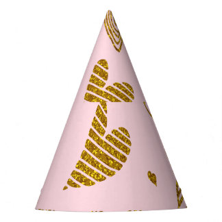Goldene Glitzer-Herzen: rosa Hintergrundmuster Partyhütchen