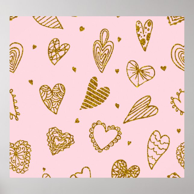 Goldene Glitzer-Herzen: rosa Hintergrundmuster Poster (Vorne)