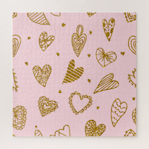 Goldene Glitzer-Herzen: rosa Hintergrundmuster Puzzle