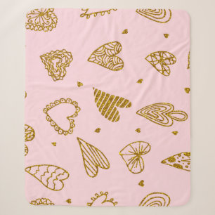 Goldene Glitzer-Herzen: rosa Hintergrundmuster Sherpadecke