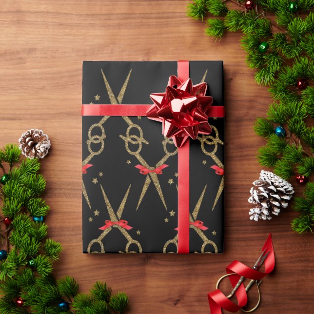 Goldene Glitzer-Schere - Haarsträhne Wrapping Pa Geschenkpapier (Feiertagsgeschenk)