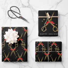 Goldene Glitzer-Schere - Haarstylistin Geschenkpapier Set