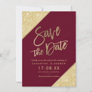 Goldene Glitzer-Schrift Marsala rot Save the Date