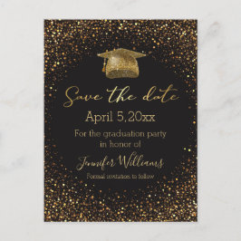 Goldene Glitzer Schwarzer Abschluss Save the Date Ankündigungspostkarte