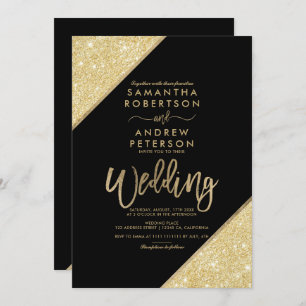Goldene Glitzer Stripe Typografie schicke Schwarze Einladung