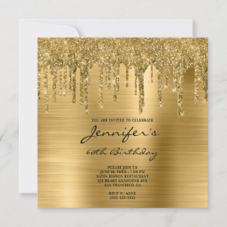 Goldene Glitzer Tropfen und Foil 60. Geburtstag Einladung
