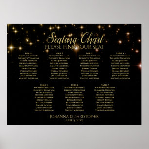Goldene Glitzern 7 schwarze Hochzeitstabelle Poster