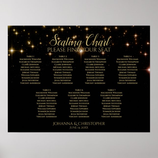 Goldene Glitzern 7 schwarze Hochzeitstabelle Poster (Vorne)