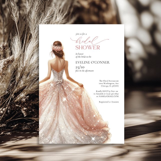 Goldene Glitzern der klassischen Rose Hochzeitskle Einladung (Classic rose gold sparkles wedding gown lux invitation)
