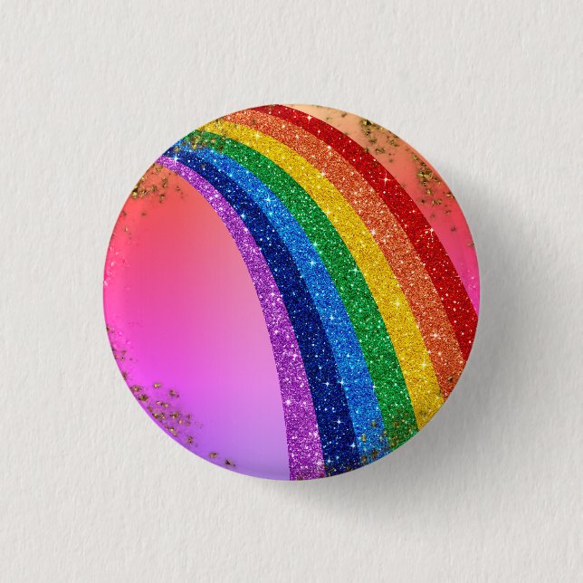 Goldene Glitzern und Glitzer Regenbogen Einhorn Ro Button (Vorderseite)