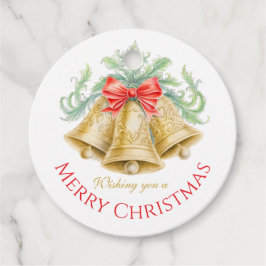 Goldene Glocken Aquarellgrün Rot Frohe Weihnachten Geschenkanhänger