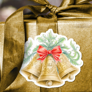 Goldene Glocken Monogramm Wasserfarbe Weihnachten Aufkleber