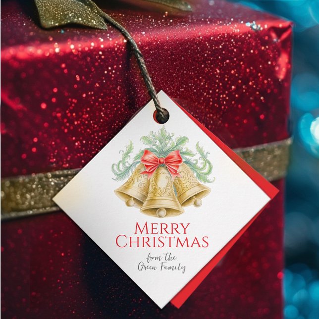 Goldene Glocken und rote Bogen - Aquarellfarben We Geschenkanhänger (Von Creator hochgeladen)