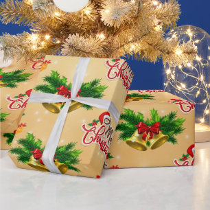 Goldene Glocken Vintage-Text Weihnachtspapier Geschenkpapier