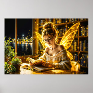 Goldene goldene Flügel gemütliche Bibliothek Poster