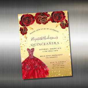 Goldene Goldkleidung der Quinceanera - Einladungma Magnetkarte
