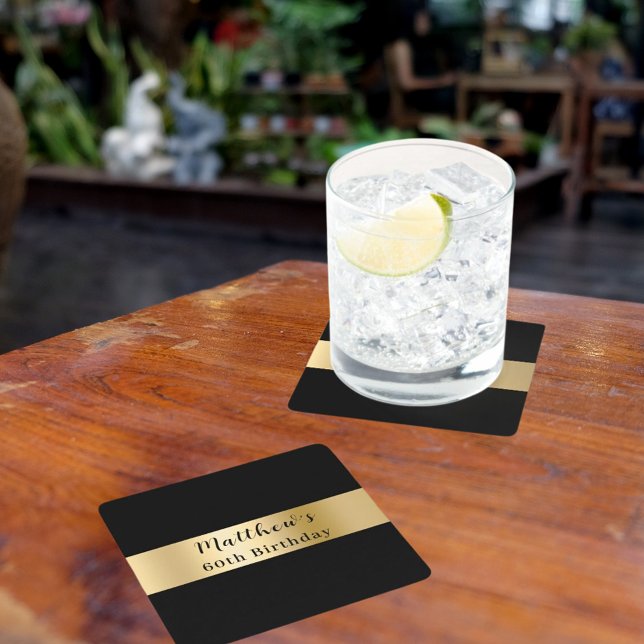 Goldene Goldschrift Geburtstag Rechteckiger Pappuntersetzer (Von Creator hochgeladen)