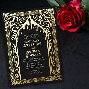 Goldene gotische Vampir-Kathedrale Hochzeit Folieneinladung
