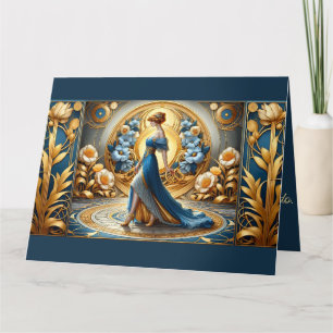 Goldene Göttin in Art Nouveau-Blüte Karte