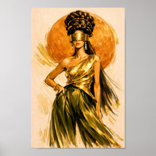 Goldene Göttin Sonnen Mode Illustrationskunst Poster