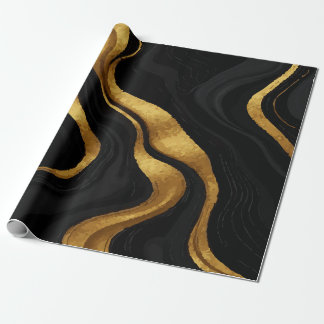 Goldene Gradientwirbel auf schwarzem Muster – Luxu Geschenkpapier